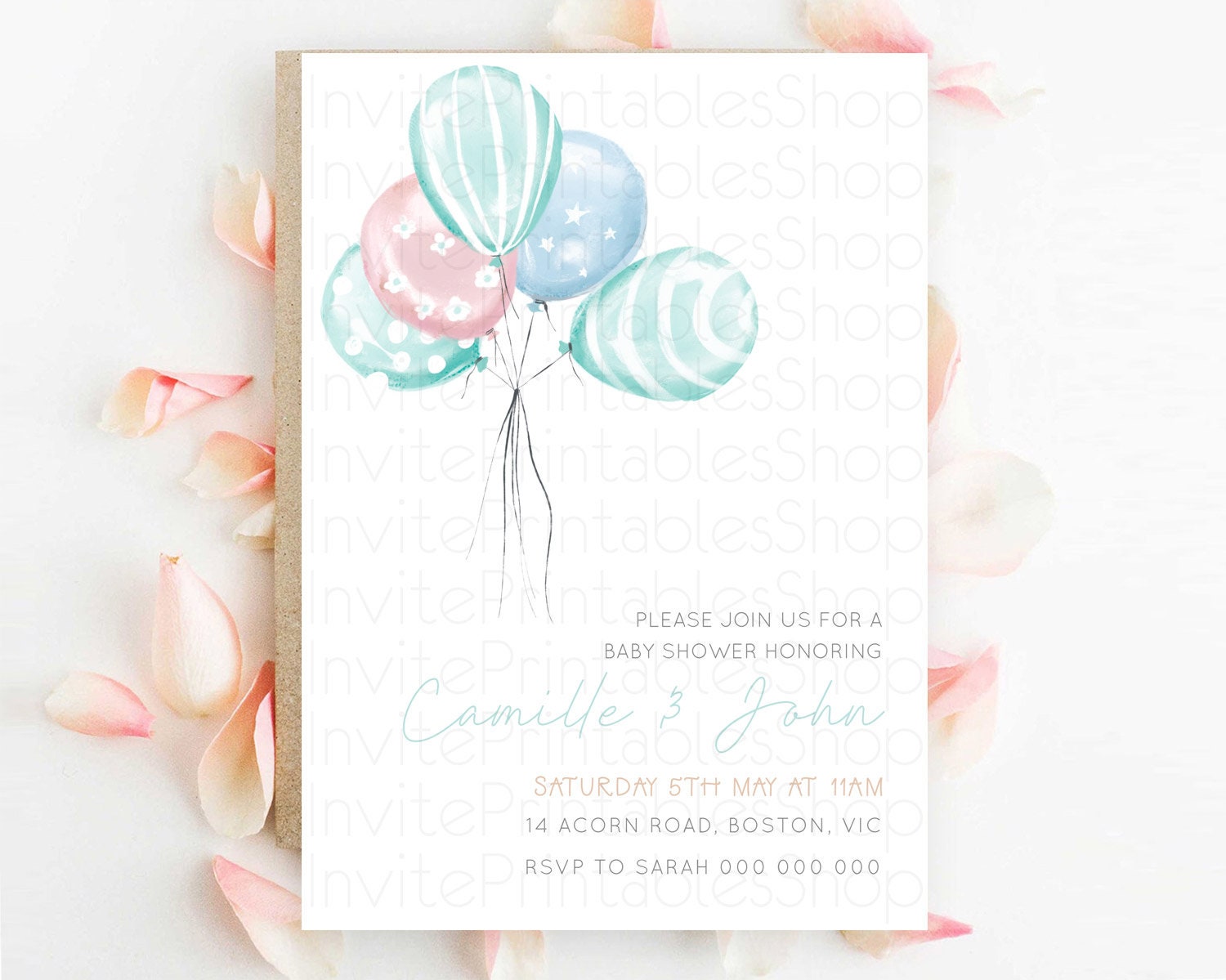 Editable Pastel Blue Balloon Baby Shower Invitation Pastel Balloon Invitatio