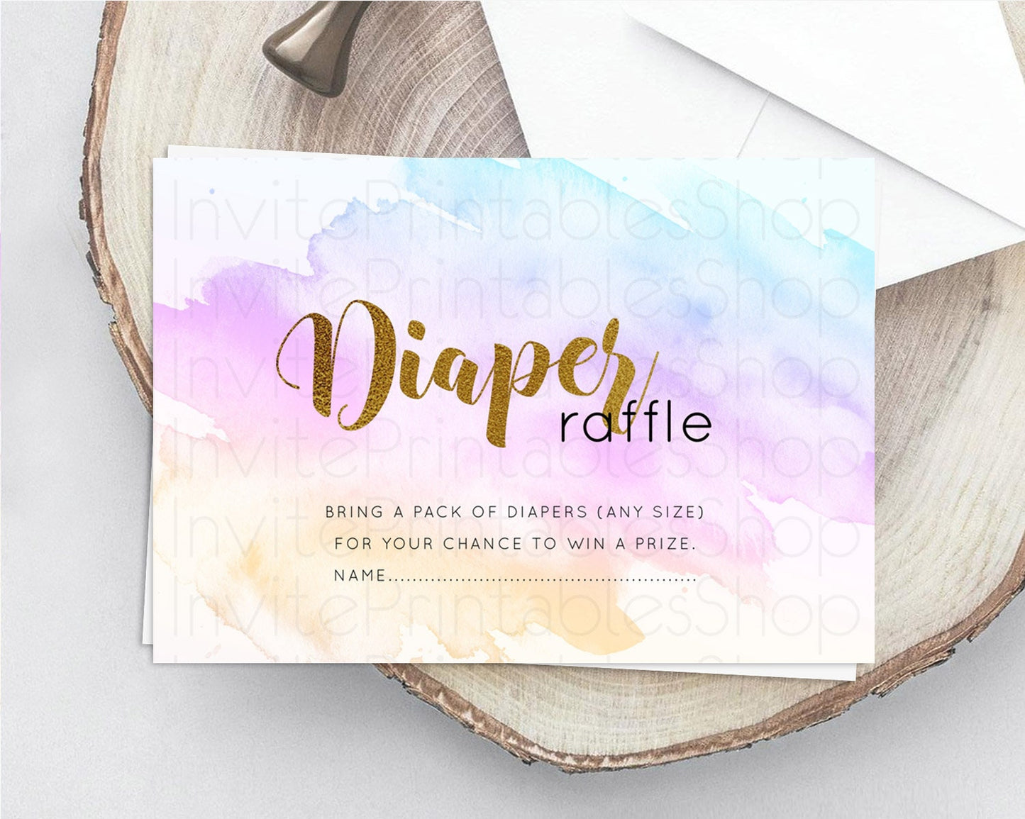 Pastel Diaper Raffle Card Pastel Rainbow Diaper Raffle Insert Colorful Ombre Watercolor Diaper Ticket Confetti Glitter Raffle Game D11027