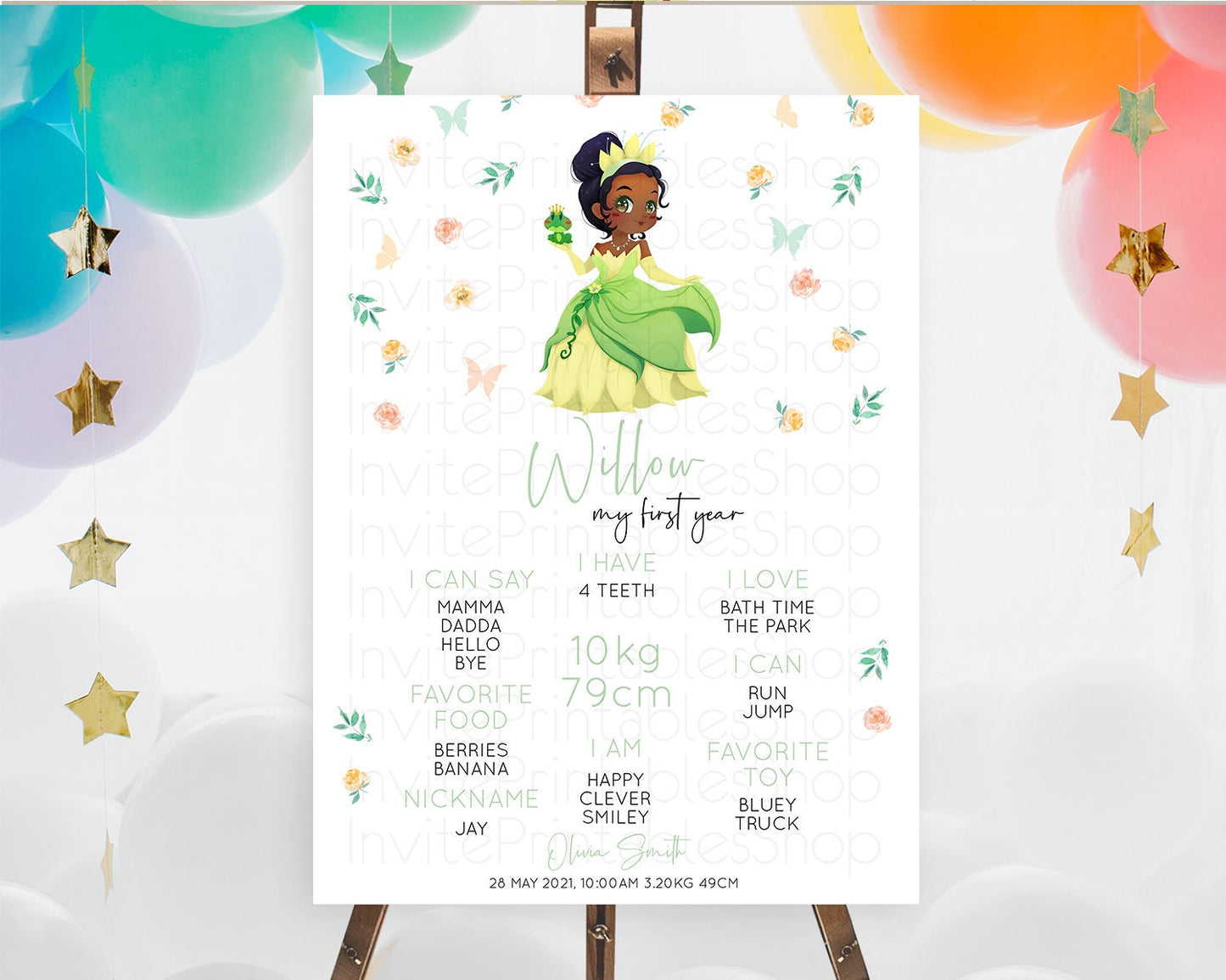 Princess First Birthday Milestone Poster Castle Milestone Board Secret Garden Enchanted Castle Pastel Floral Garden First Birthday D10358