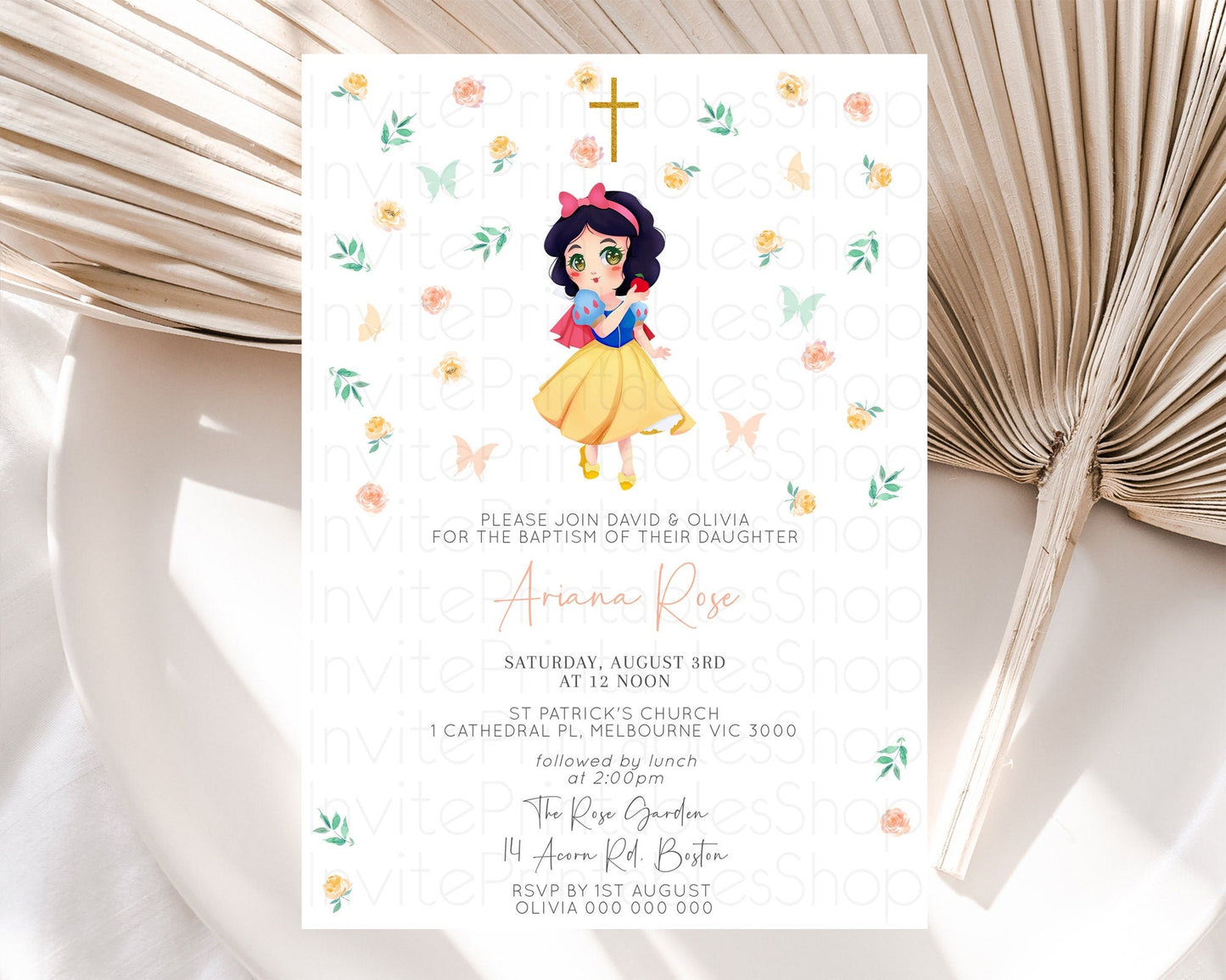 Princess Baptism Invitation Enchanted Castle Baptism 1st Birthday Invitation Royal Party Pastel Floral Secret Garden Christening D10356