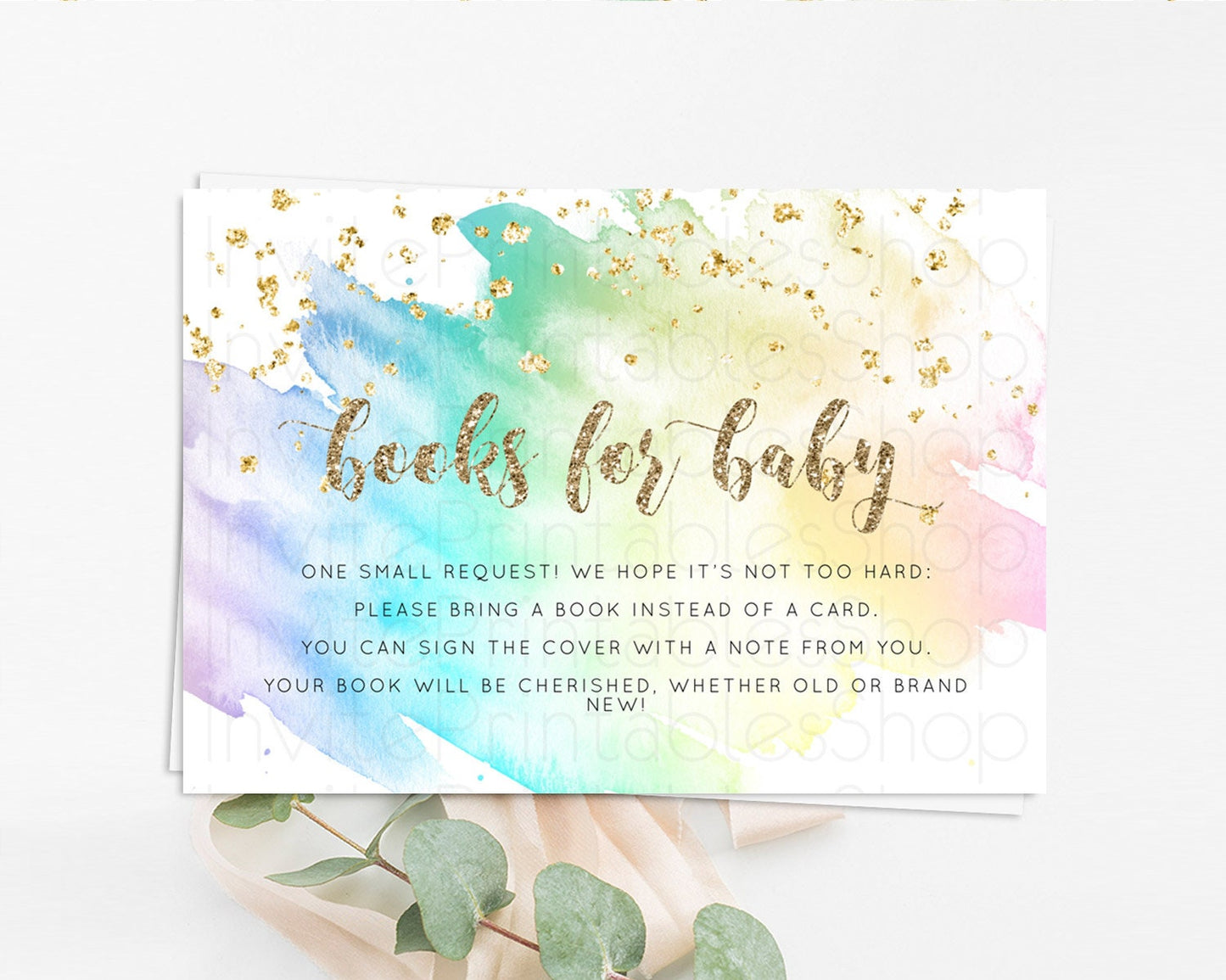 Pastel Books For Baby Card Pastel Rainbow Book Insert Colorful Ombre Watercolor Book Card Confetti Glitter Baby Book Poem Request D10259