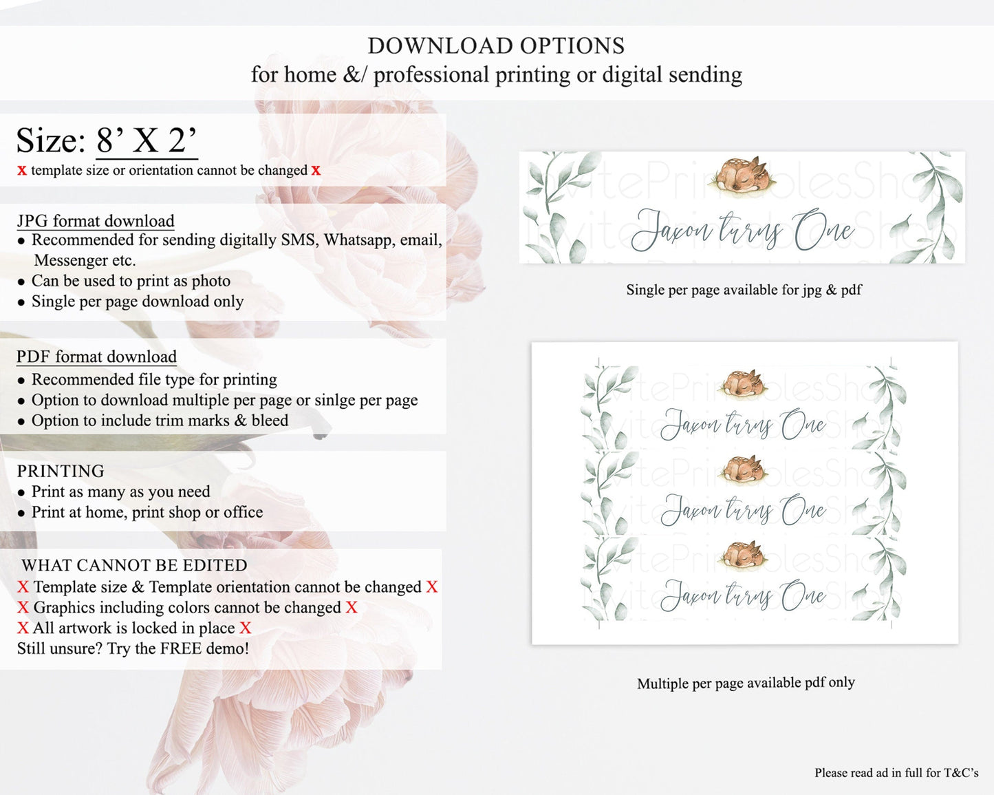 Fawn Deer Water Label Template Pastel Floral Deer Enchanted Forest Butterfly Party Decor Birthday Baptism Baby Shower Bridal Shower D10935