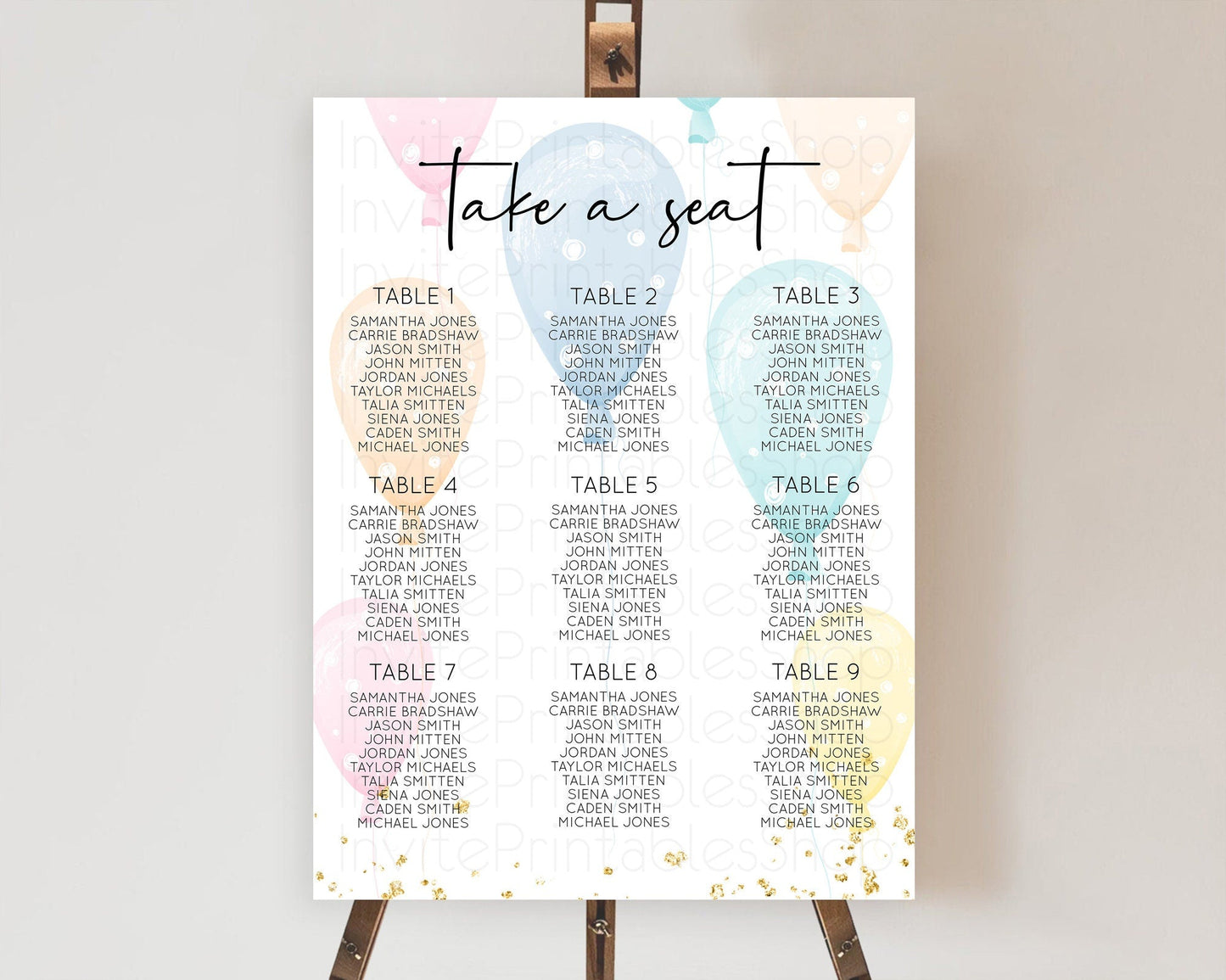 Balloon Seating Chart Pastel Seating Chart Pastel Balloon Seating Sign Colorful Pastel Rainbow Balloon Seating Board Balloon Decor D10776