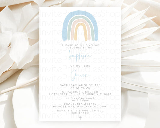 Editable Pastel Rainbow Baptism Invitation Boho Rainbow Baptism 1st Birthday