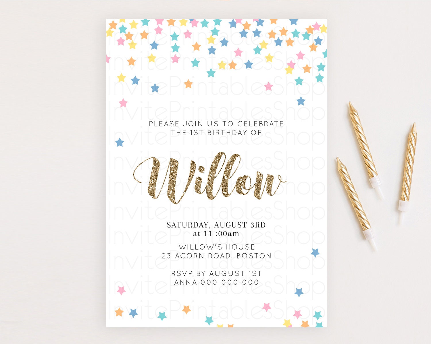 Editable Star Birthday Invitation Pastel Stars Invite Shooting Star Party Ra