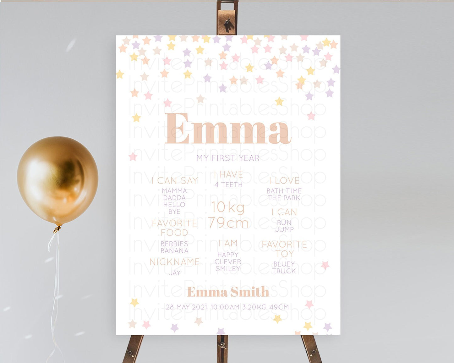 Star First Birthday Milestone Poster Pastel Stars Milestone Shooting Star Rainbow Colorful Confetti Twinkle Little Star 1st Birthday D10810