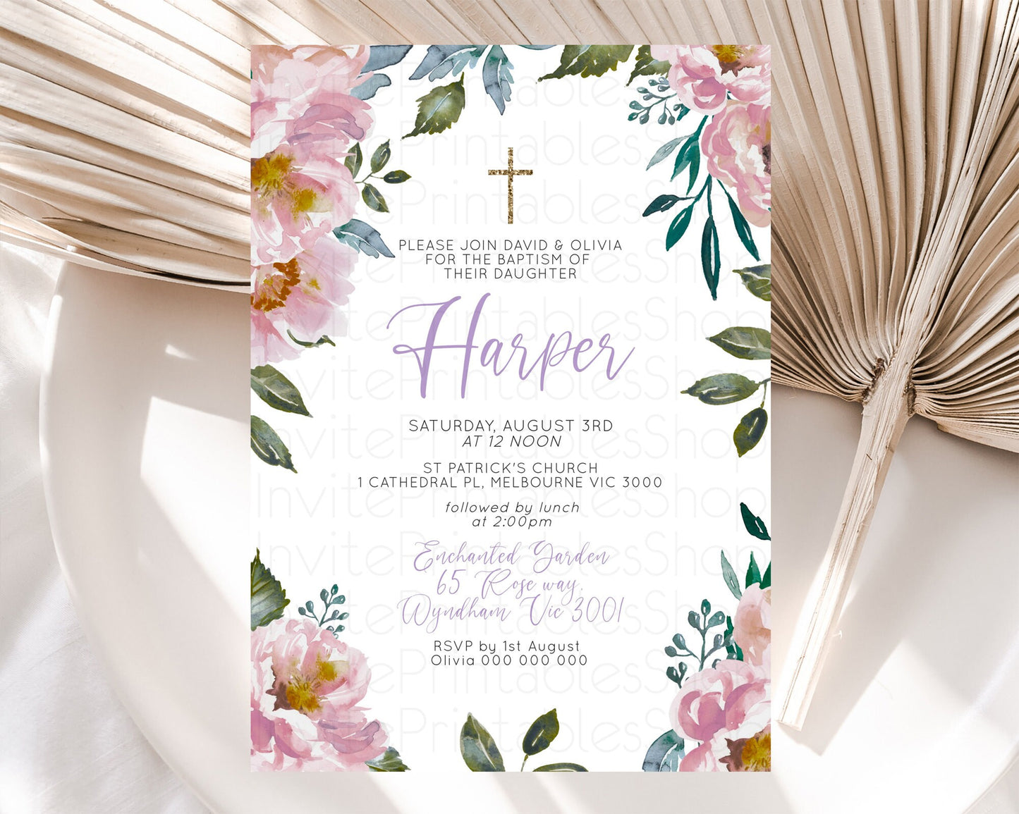 Secret Garden Baptism Invitation Wildflower Baptism Birthday Invite Pastel Flowers Christening Invite Enchanted Garden Boho Floral  D10729