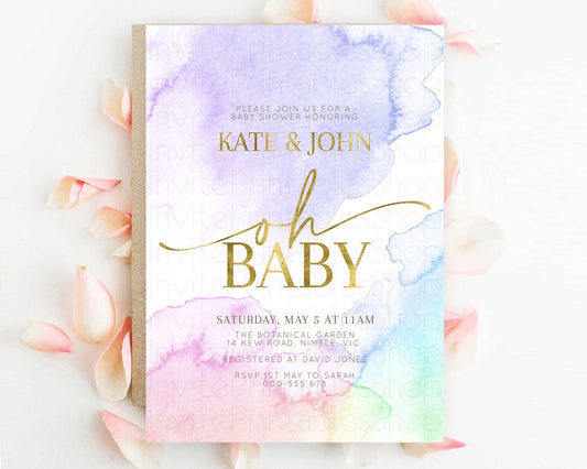 Editable Pastel Baby Shower Invitation Rainbow Baby Shower Invitation Colorf