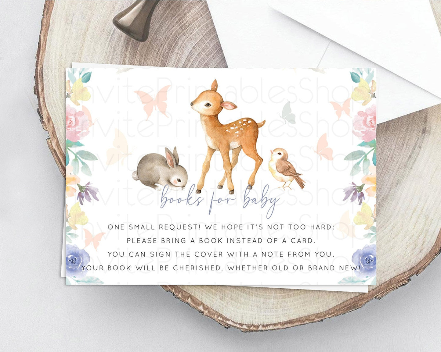 Fawn Books For Baby Card Deer Book Insert Floral Deer Book Card Enchanted Forest Butterfly Pastel Baby Shower Book Poem Request D10930