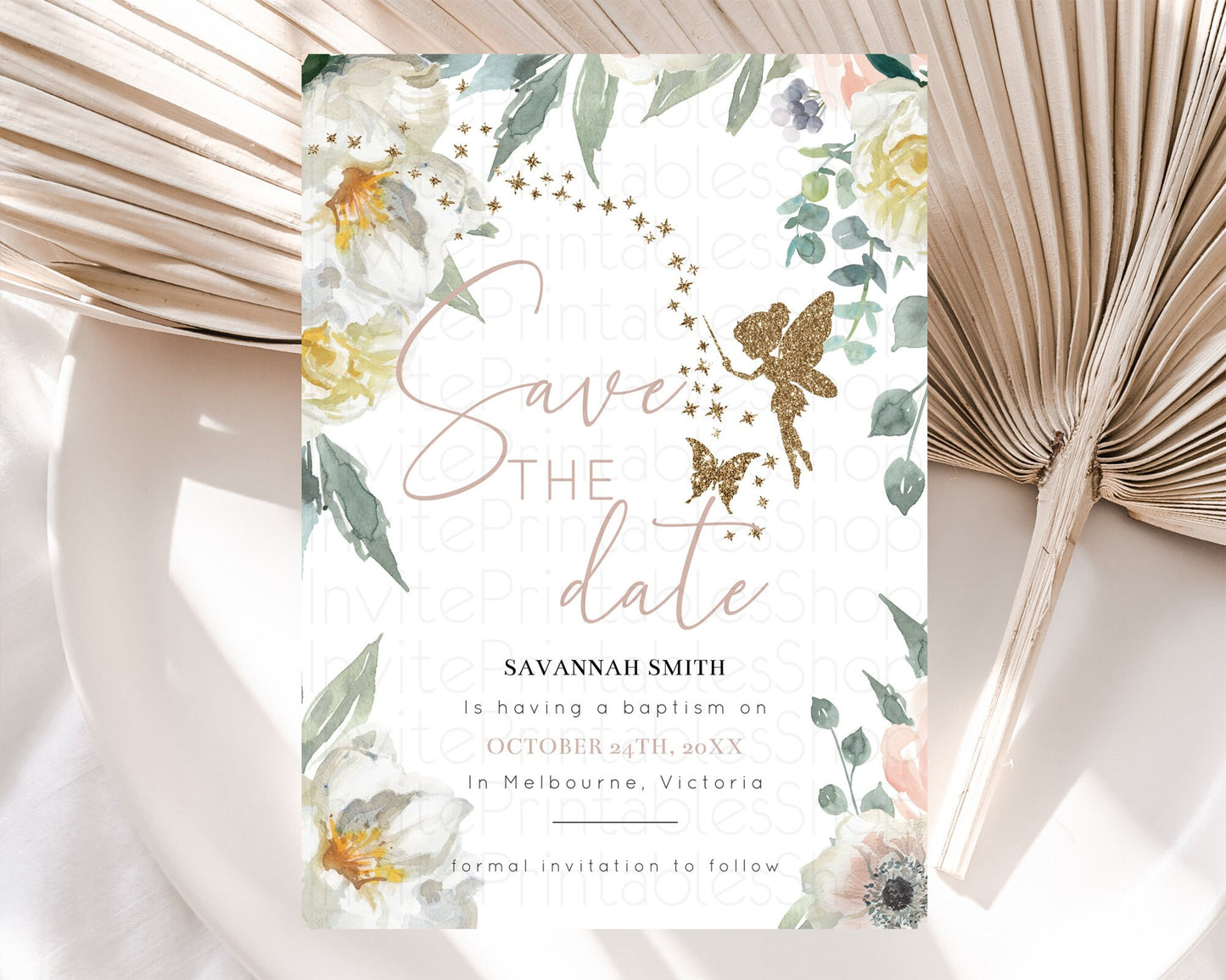 Fairy Save The Date Template Enchanted Garden Pastel Floral Butterfly Party Secret Garden Birthday Baptism Baby Shower Bridal Shower D10800