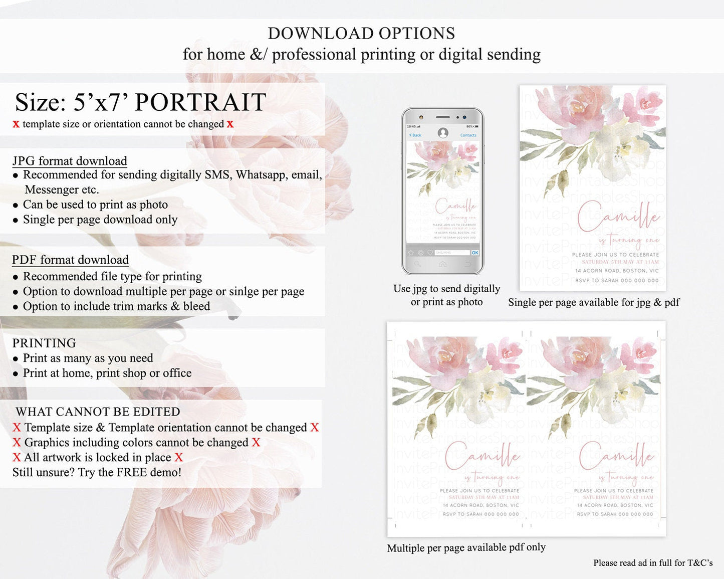 Secret Garden Invitation Wildflower Birthday Invitation Pastel Flowers Invite Enchanted Garden Boho Floral 3rd 2nd First Birthday D10183