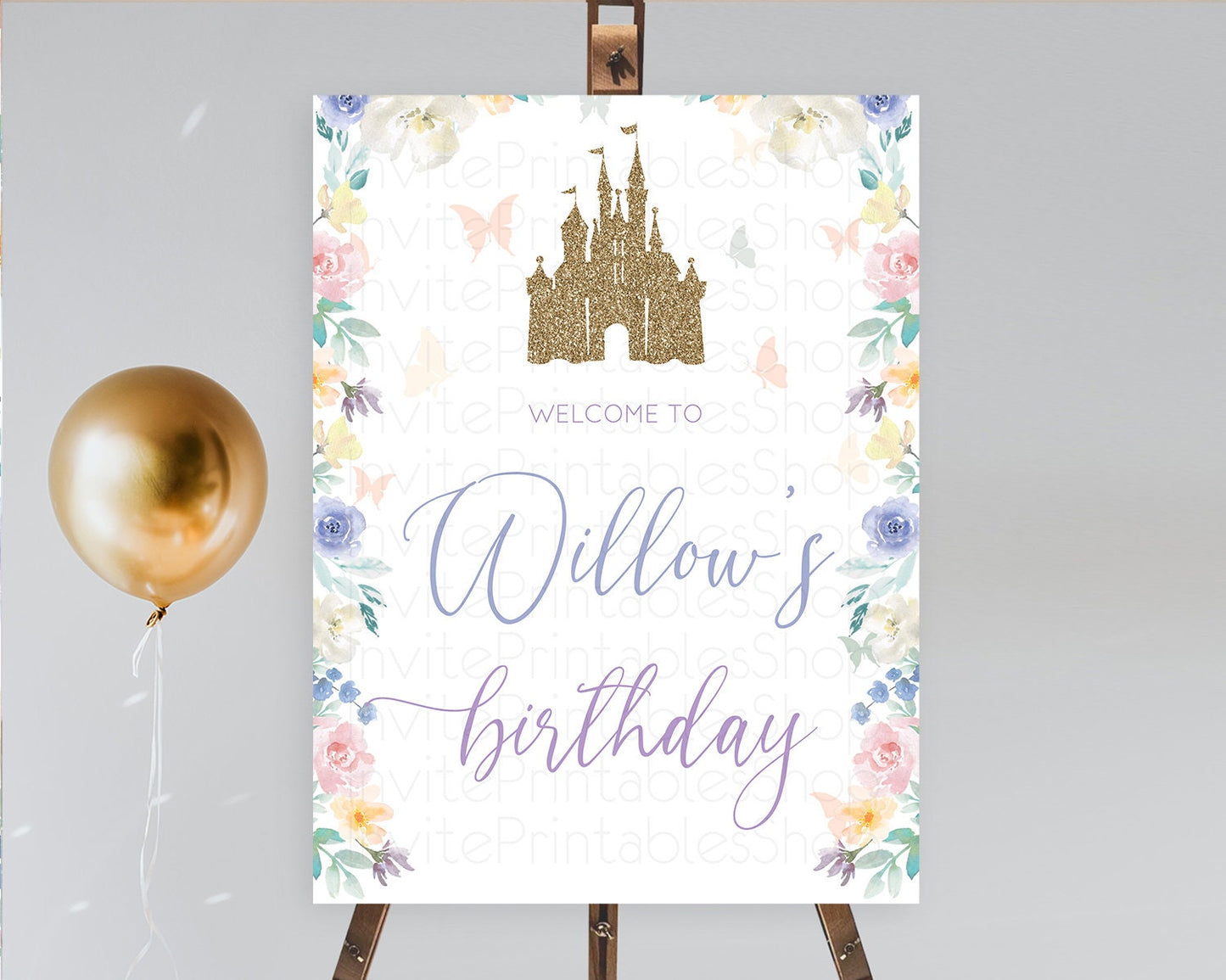 Princess Birthday Welcome Sign Castle Welcome Board Secret Garden Enchanted Castle Pastel Floral Garden First Birthday Welcome Sign D10931