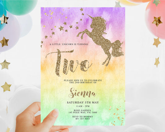 Editable Unicorn Rainbow Birthday Invitation Pastel Birthday Invite Magical