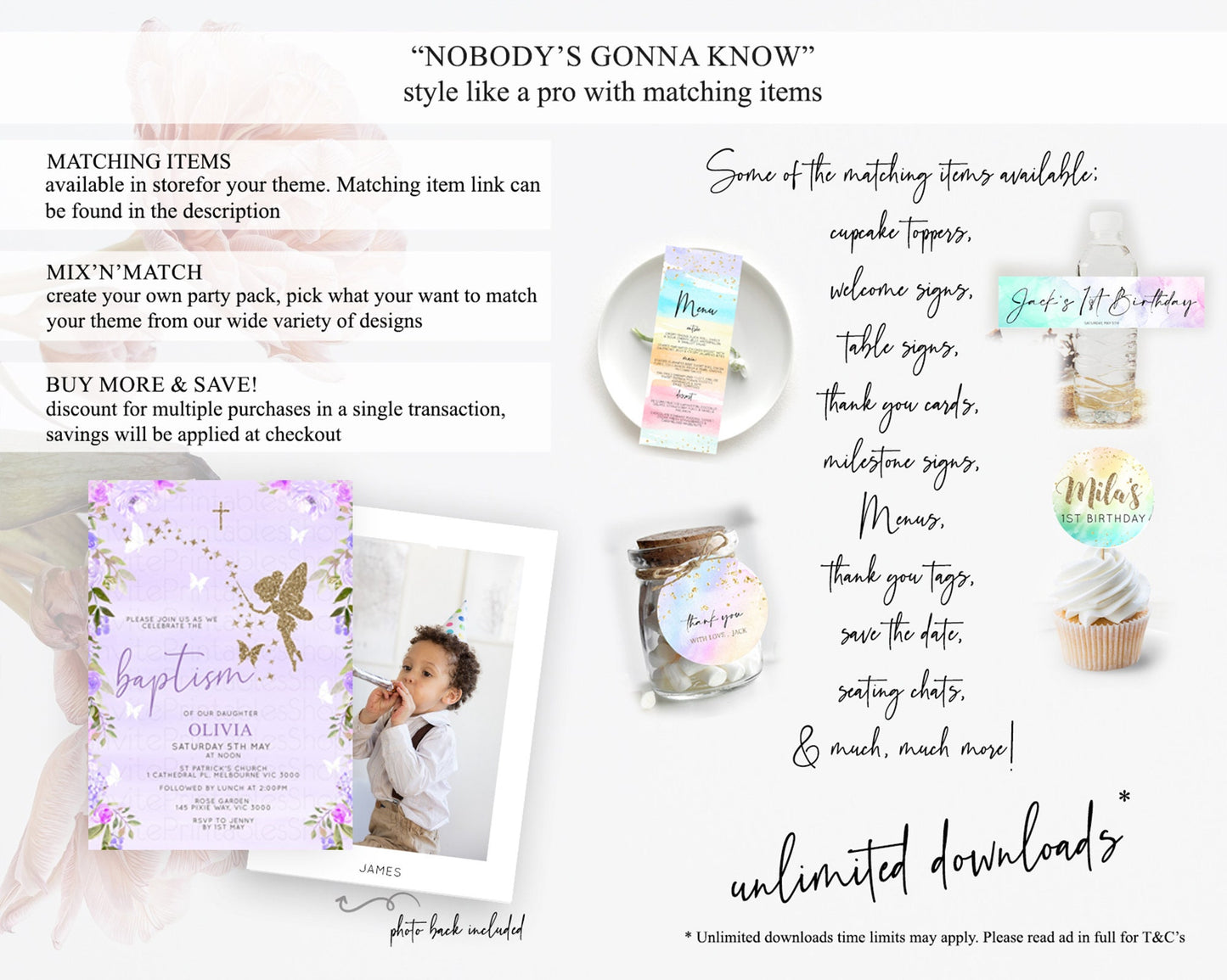 Fairy Baptism Invitation Fairy Baptism 1st Birthday Invitation Enchanted Secret Garden Christening Invite Pastel Floral Butterfly D10910