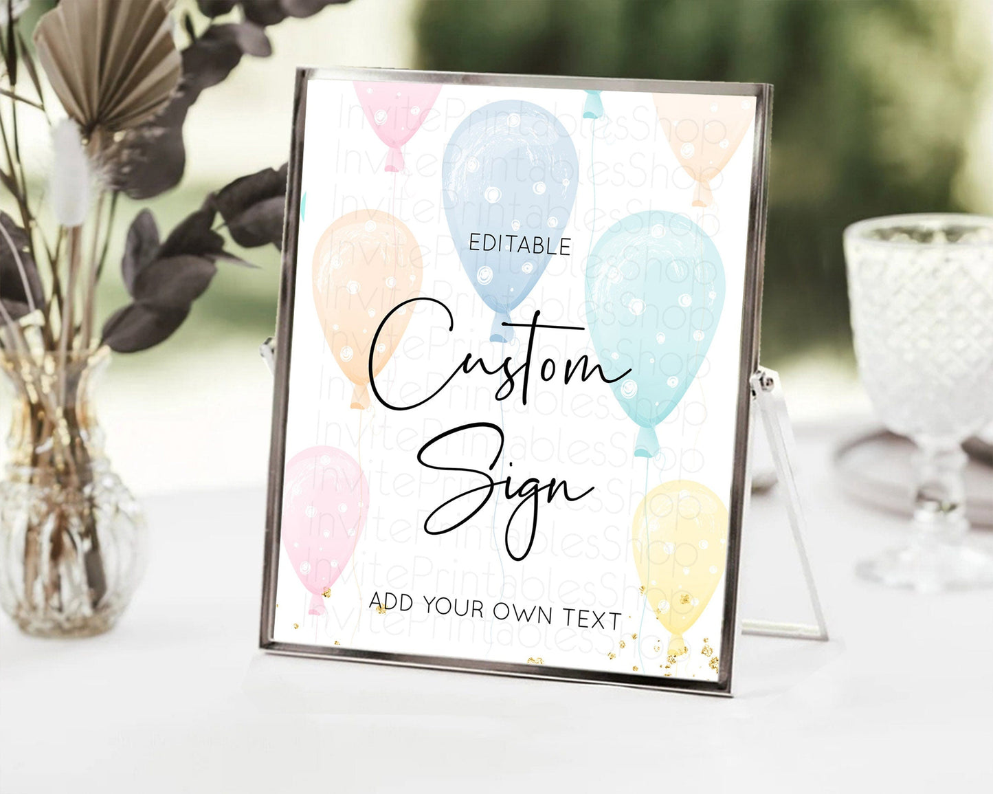 Pastel Balloons Sign Template Rainbow Confetti Balloon Party Colorful Balloon Table Sign Decor 8x10 Birthday Baby Shower Baptism D10776