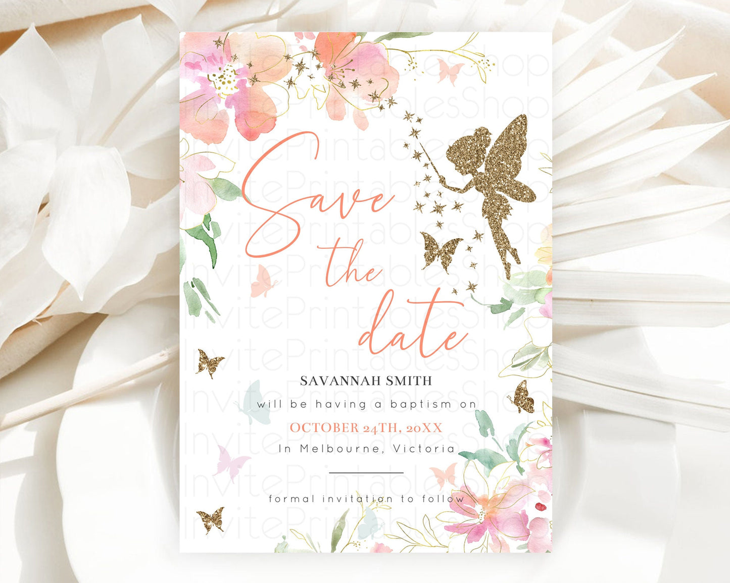 Fairy Save The Date Template Enchanted Garden Pastel Floral Butterfly Party Secret Garden Birthday Baptism Baby Shower Bridal Shower D10934