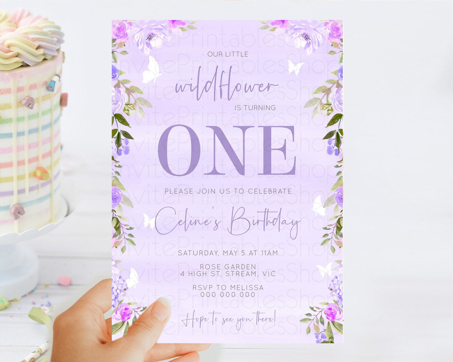 Secret Garden Invitation Wildflower Birthday Invitation Pastel Flowers Invite Enchanted Garden Boho Floral 3rd 2nd First Birthday D10719