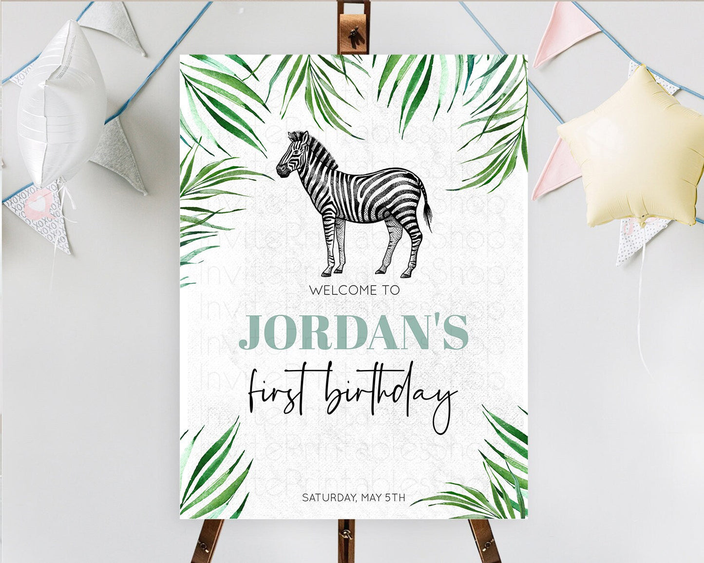 Zebra Welcome Sign Zebra Welcome Board Zebra Welcome Poster Safari Decor Dried Palm Fern Zoo Party Zebra First Birthday Welcome Sign D10844