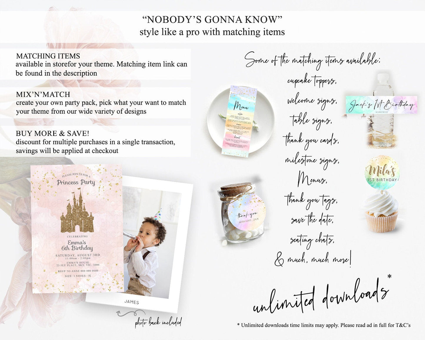 Princess Birthday Invitation Princess Invitation Pastel Invitation Royal Birthday Rainbow Color Enchanted Castle 1st First Birthday D10704
