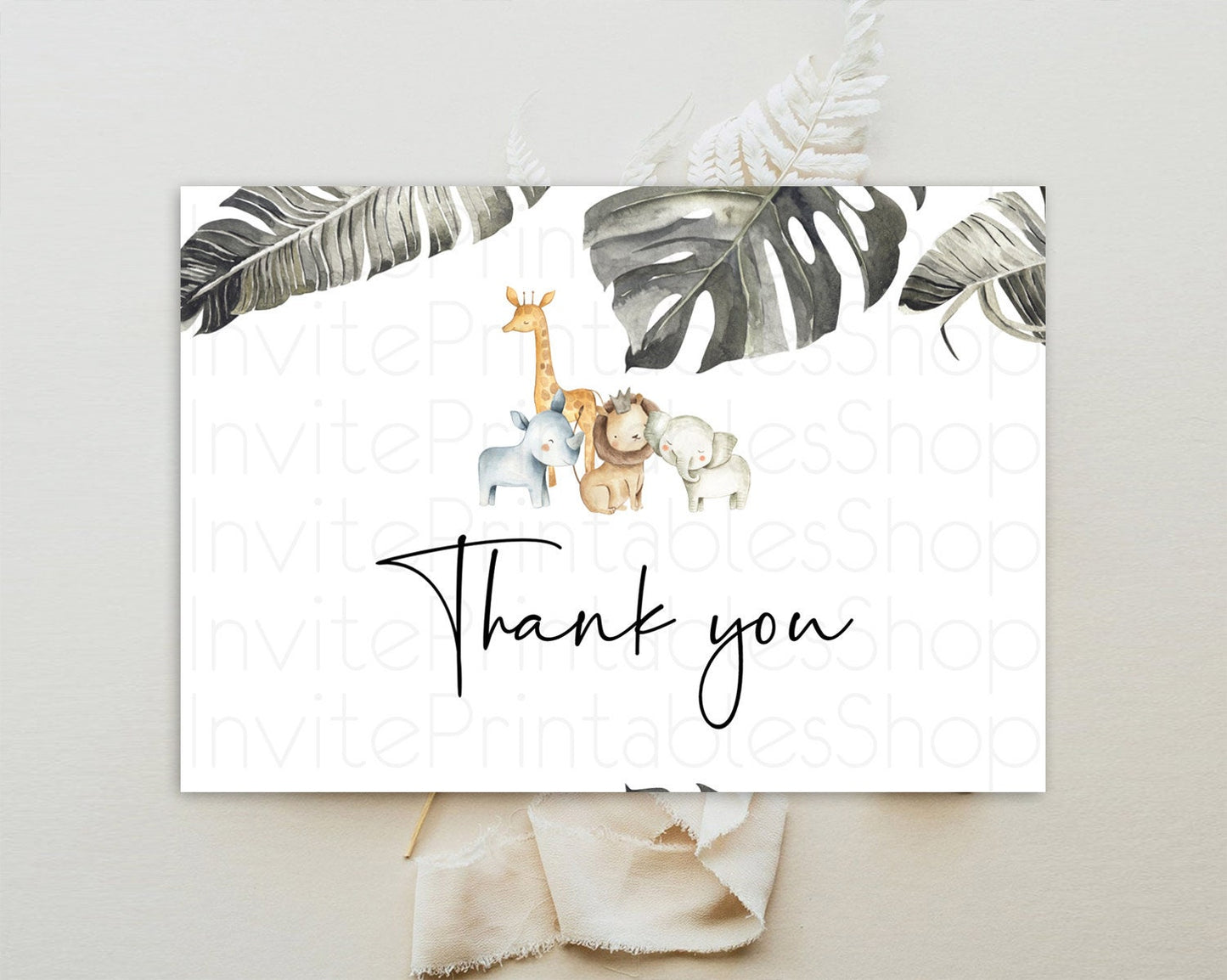 Safari Thank You Safari Thank You Cards Lion Gorilla Elephant Rhino Tropical Palm Zoo Birthday Thank You Safari Teacher Thank You D10599