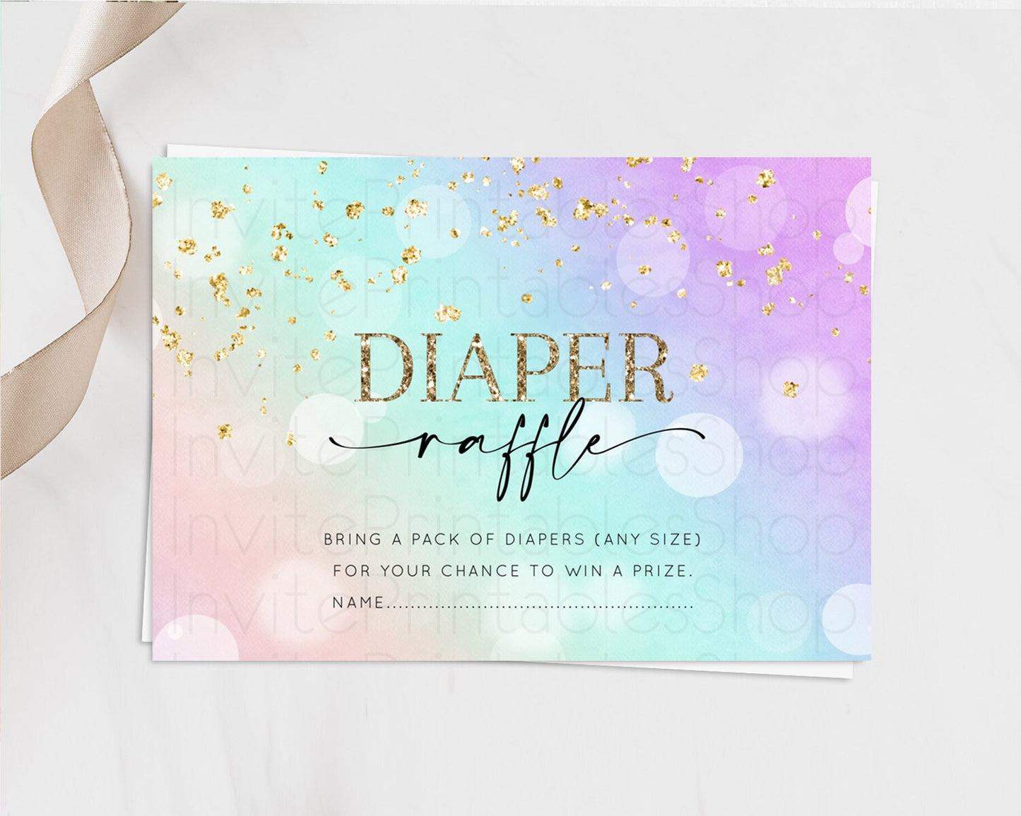 Pastel Diaper Raffle Card Pastel Rainbow Diaper Raffle Insert Colorful Ombre Watercolor Diaper Ticket Confetti Glitter Raffle Game D10618