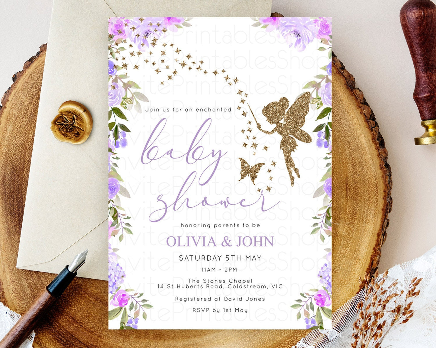 Fairy Baby Shower Invitation Pastel Fairy Invites Fairy Tea Party Fairy Garden Theme Secret Garden Enchanted Garden Floral Butterfly D10910