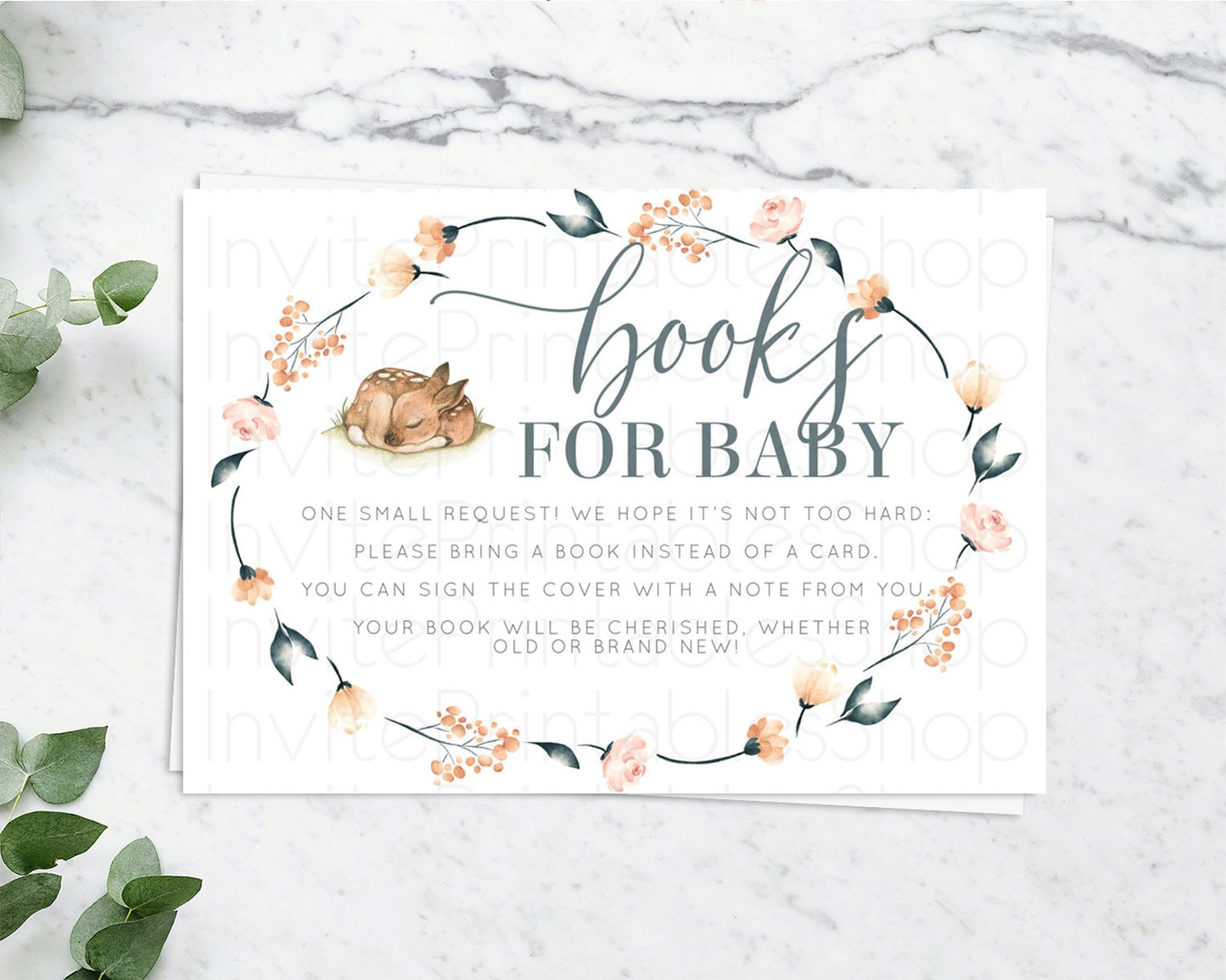 Fawn Books For Baby Card Deer Book Insert Floral Deer Book Card Enchanted Forest Butterfly Pastel Baby Shower Book Poem Request D10790