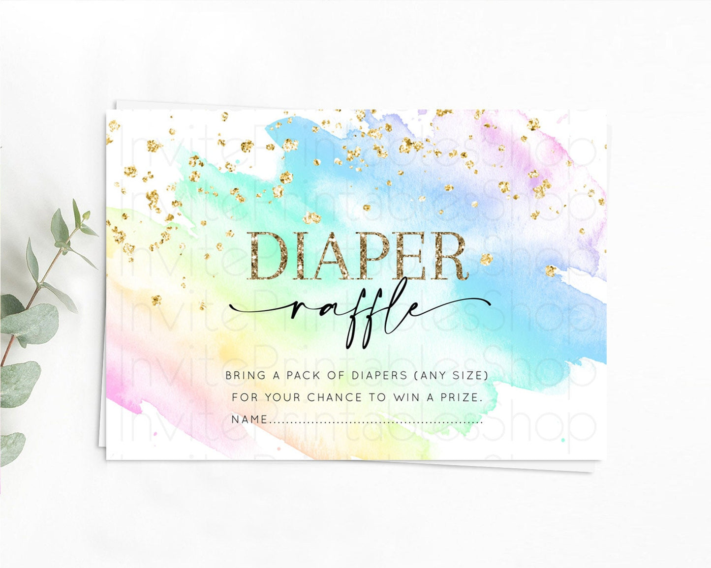 Pastel Diaper Raffle Card Pastel Rainbow Diaper Raffle Insert Colorful Ombre Watercolor Diaper Ticket Confetti Glitter Raffle Game D10640