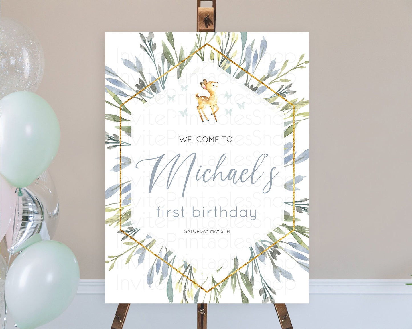 Editable Fawn Welcome Sign Deer Welcome Board Floral Deer Welcome Poster Enc
