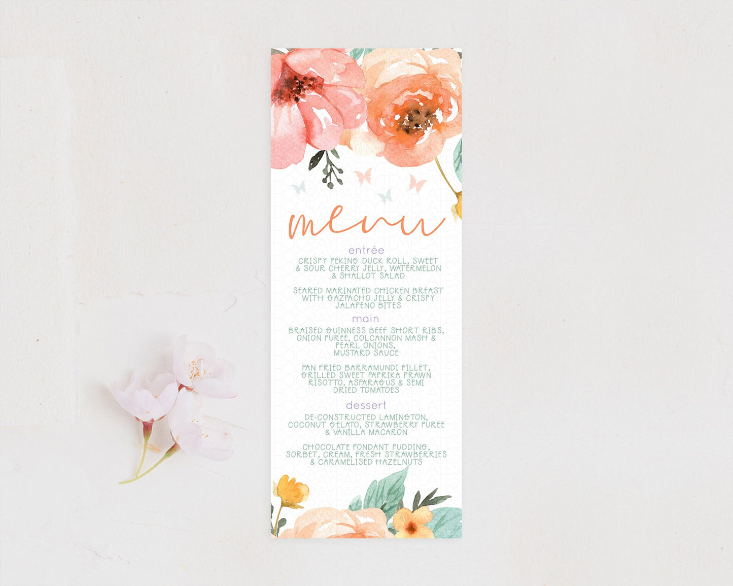 Secret Garden Menu Wildflower Menu Template Pastel Flower Garden Table Decor Boho Floral Dinner Dessert Floral Party Food Menu D10347