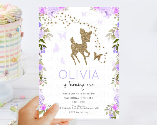 Editable Fawn Birthday Invitation Deer Birthday Invitation Enchanted Forest