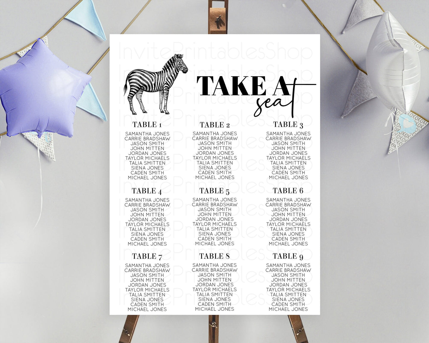 Zebra Seating Chart Zebra Seating Sign Zebra Take A Seating Chart Zebra Safari Adventure Decor Zoo Party Zebra Palm Leaf Décor D10249