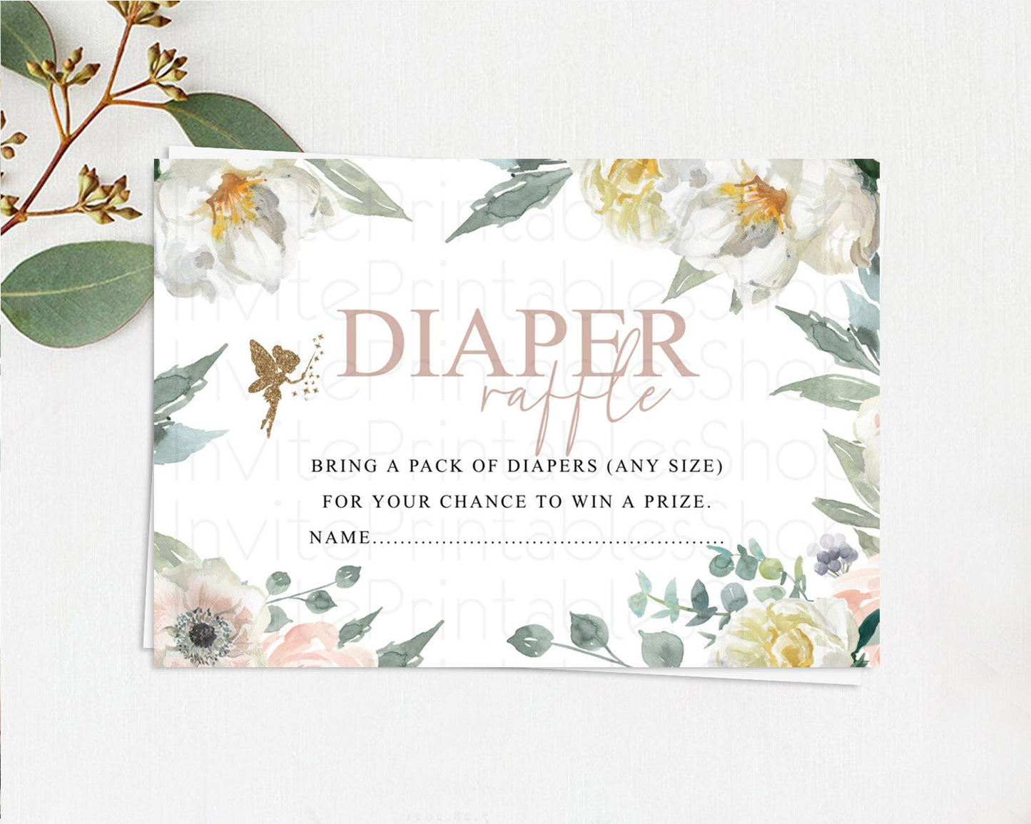 Fairy Diaper Raffle Card Fairy Diaper Insert Enchanted Garden Fairy Diaper Ticket Pastel Floral Butterfly Secret Garden Raffle Game D10800