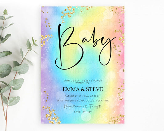 Editable Pastel Baby Shower Invitation Rainbow Baby Shower Invitation Colorf
