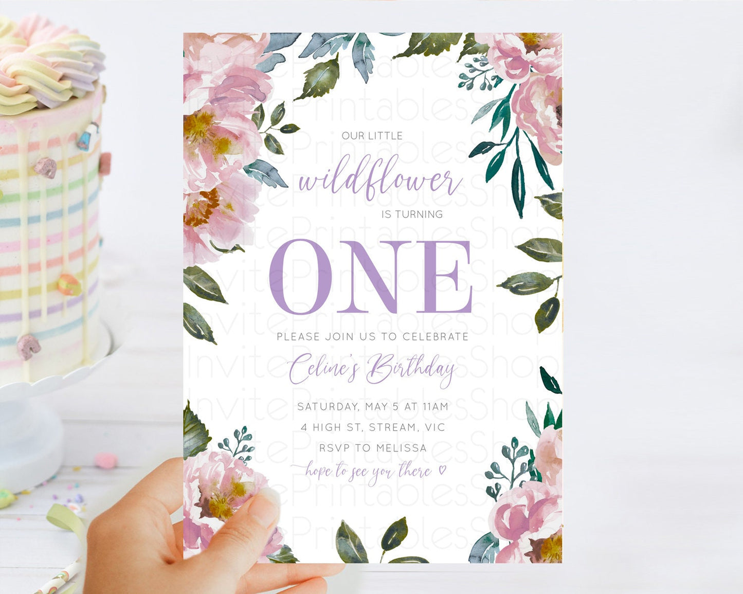 Secret Garden Invitation Wildflower Birthday Invitation Pastel Flowers Invite Enchanted Garden Boho Floral 3rd 2nd First Birthday D10729