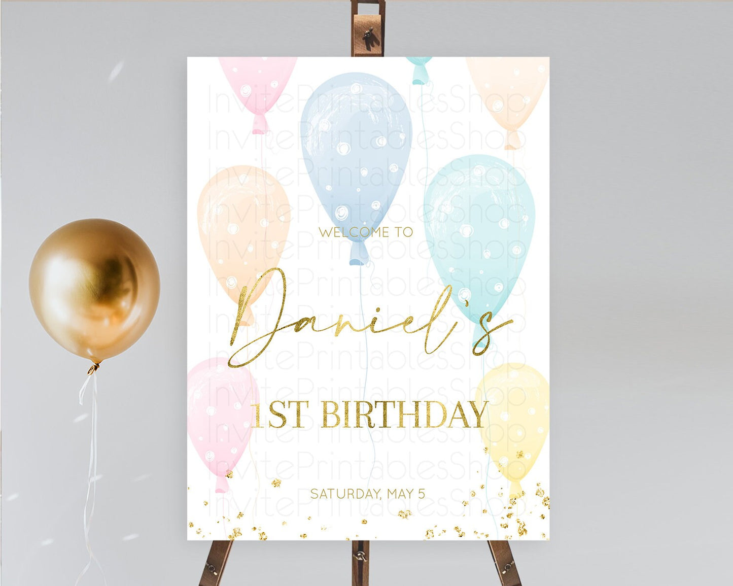 Pastel Balloons Welcome Sign Colorful Balloon Welcome Board Rainbow Balloon Weclome Poster Confetti First Birthday Welcome Sign D10182