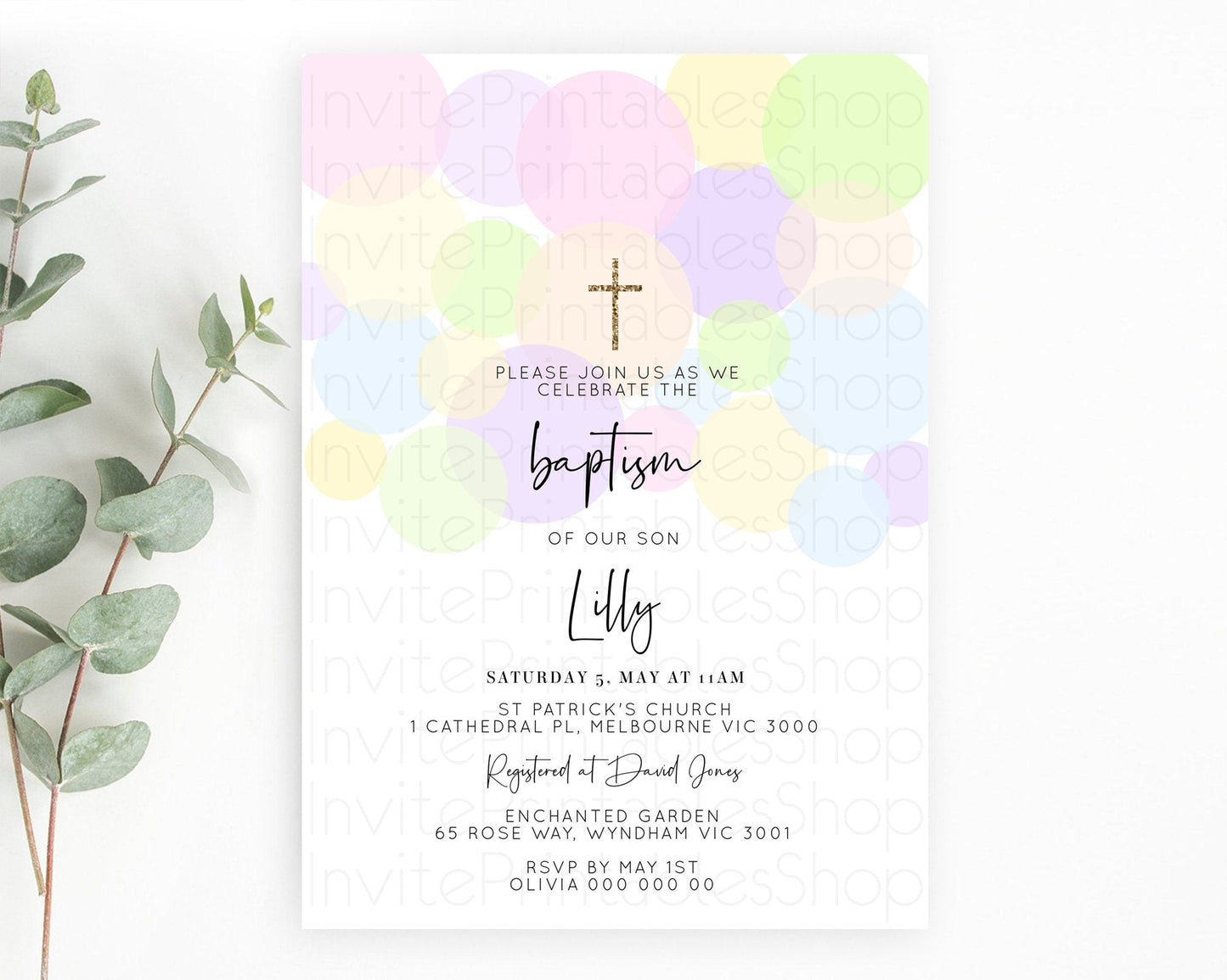 Pastel Baptism Invitation Pastel Confetti Baptism 1st Birthday Invitation Colorful Rainbow Confetti Bubbles Christening Invitation D10229
