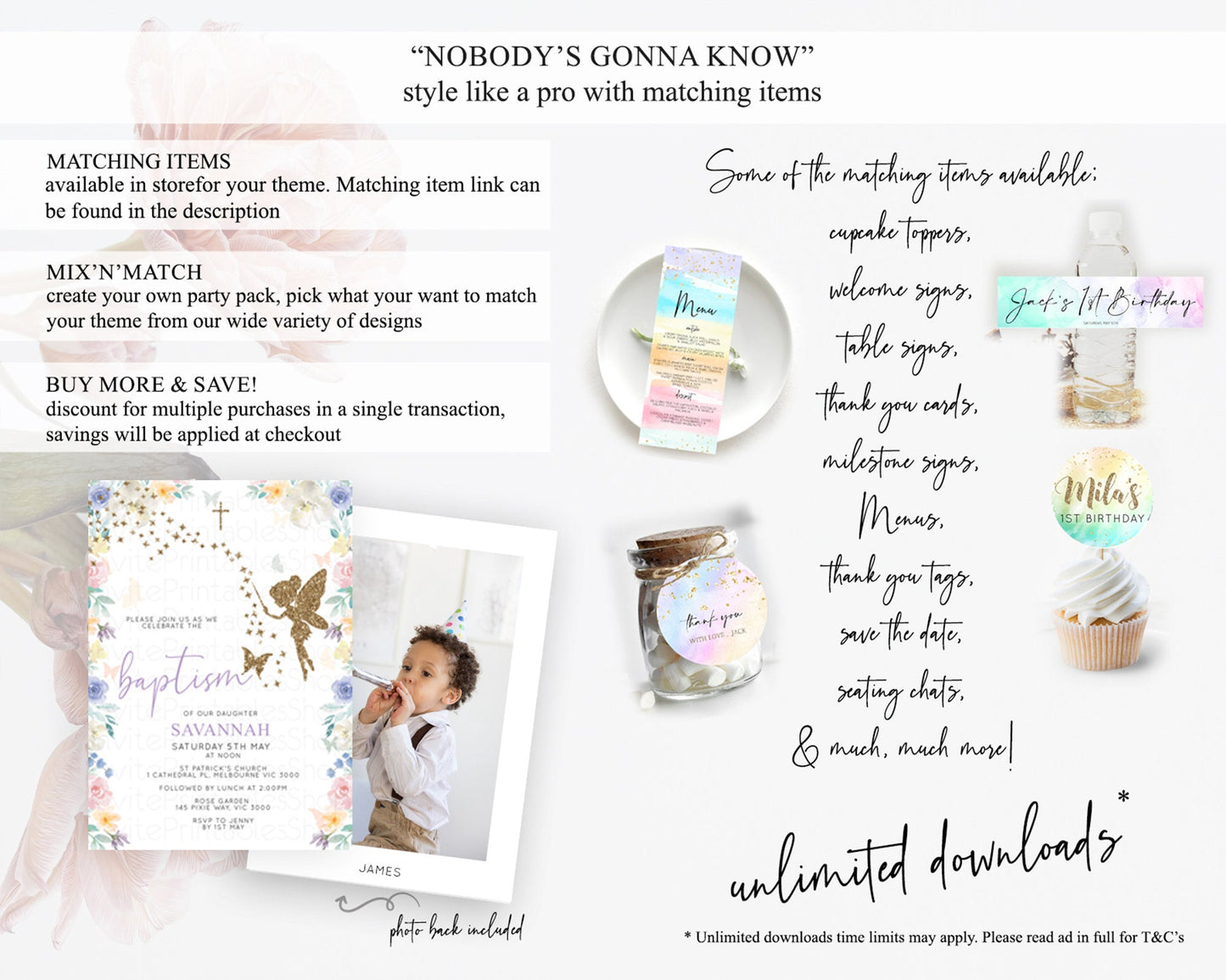 Fairy Baptism Invitation Fairy Baptism 1st Birthday Invitation Enchanted Secret Garden Christening Invite Pastel Floral Butterfly D10761