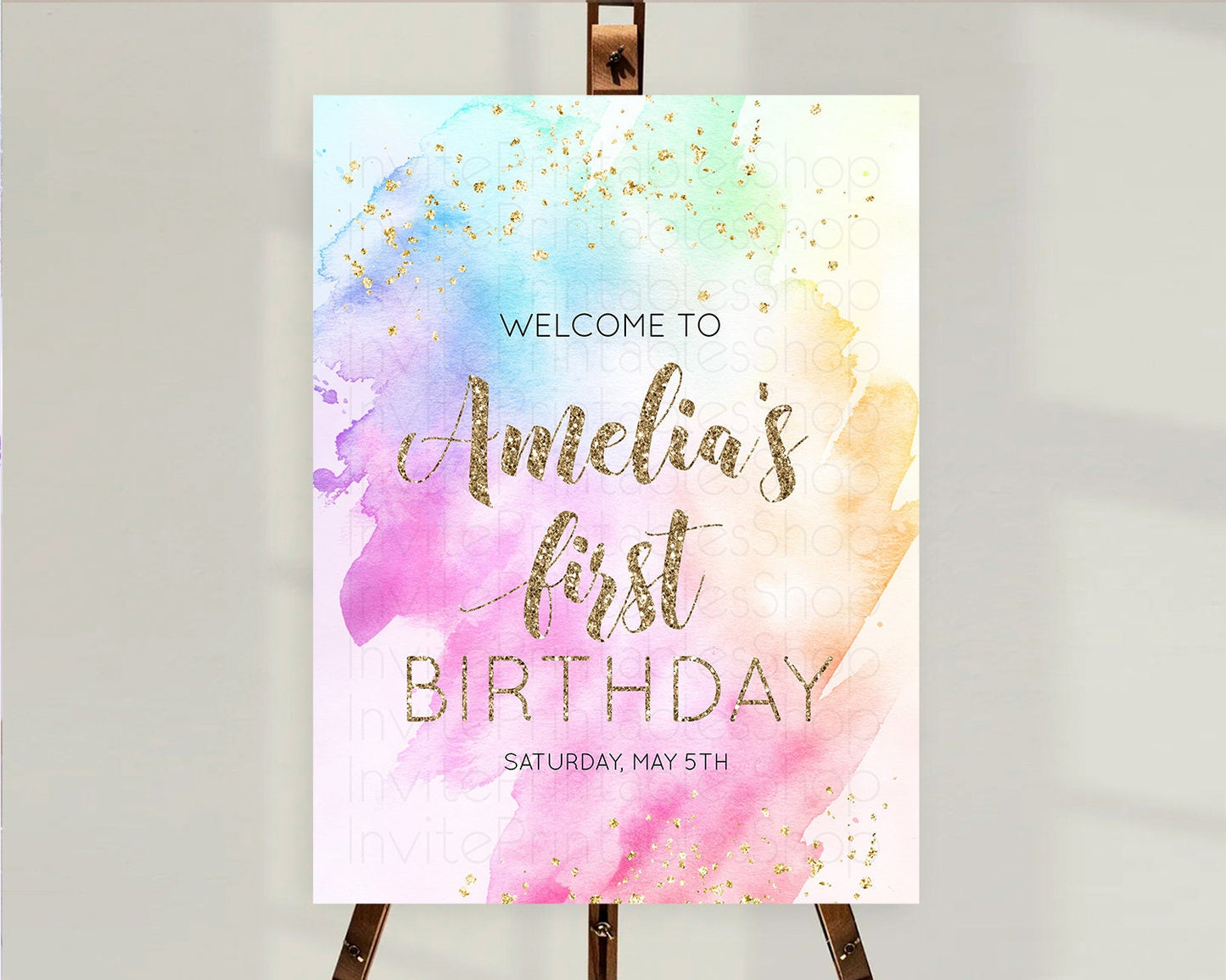 Pastel Welcome Sign Pastel Rainbow Welcome Sign Colorful Rainbow Confetti Watercolor Glitter Pastel First Birthday Welcome Sign D10450
