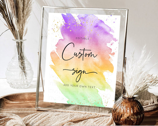 Editable Pastel Sign Ombre Table Sign Decor Pastel Ombre Rainbow Watercolor