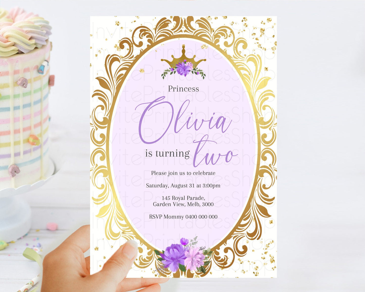 Princess Birthday Invitation Castle Invitation Royal Birthday Fairy Tale Enchanted Mirror Pastel Floral Garden 1st First Birthday D10749