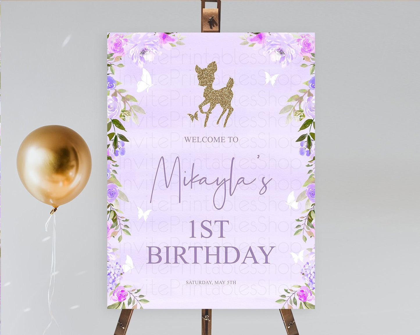 Fawn Welcome Sign Deer Welcome Board Floral Deer Welcome Poster Enchanted Forest Butterfly Pastel Floral First Birthday Welcome Sign D10963