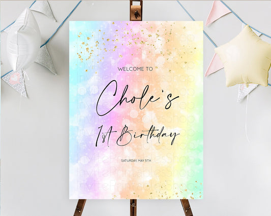 Pastel Welcome Sign Pastel Rainbow Welcome Sign Colorful Rainbow Confetti Watercolor Glitter Pastel First Birthday Welcome Sign D10647