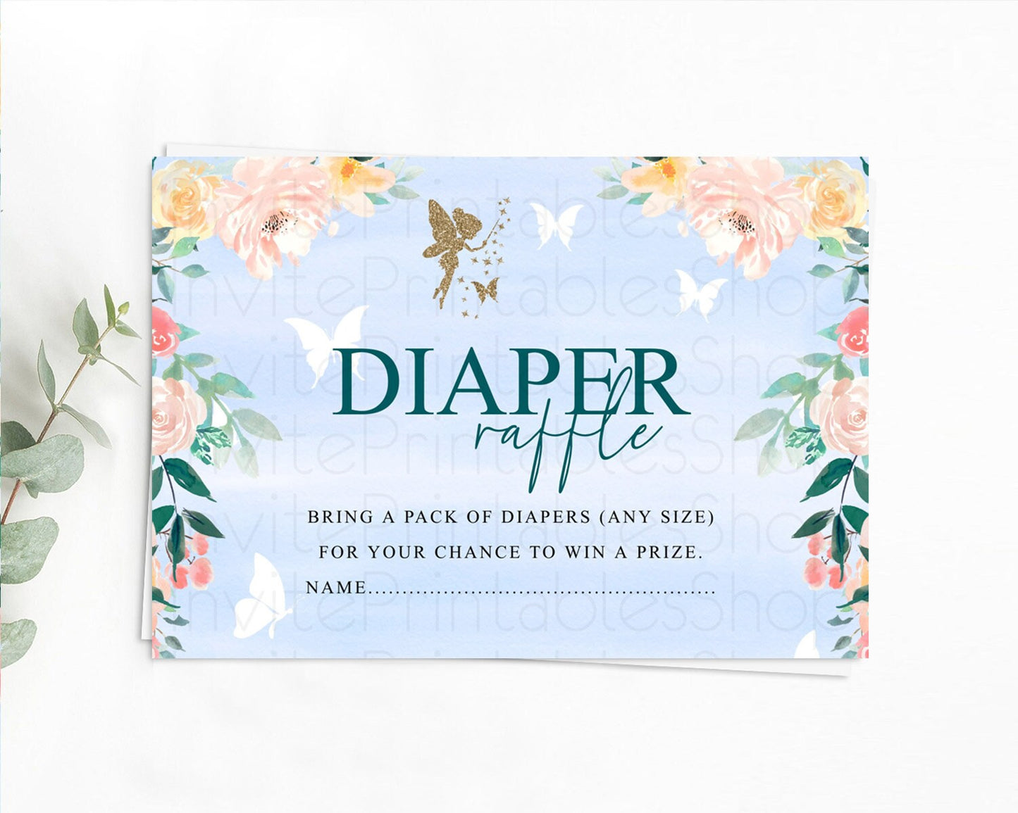 Editable Fairy Diaper Raffle Card Fairy Diaper Insert Enchanted Garden Fairy
