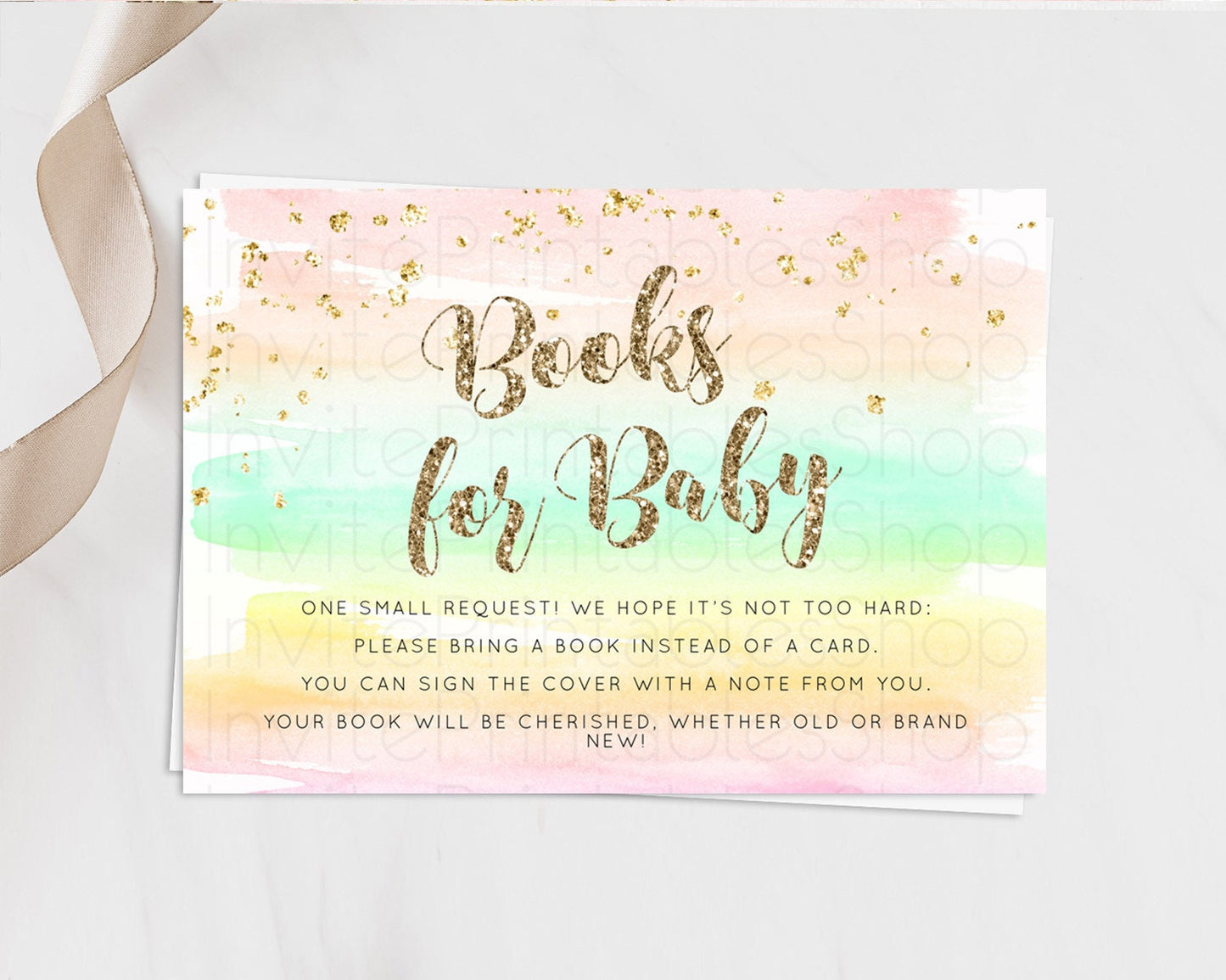 Pastel Books For Baby Card Pastel Rainbow Book Insert Colorful Ombre Watercolor Book Card Confetti Glitter Baby Book Poem Request D10592