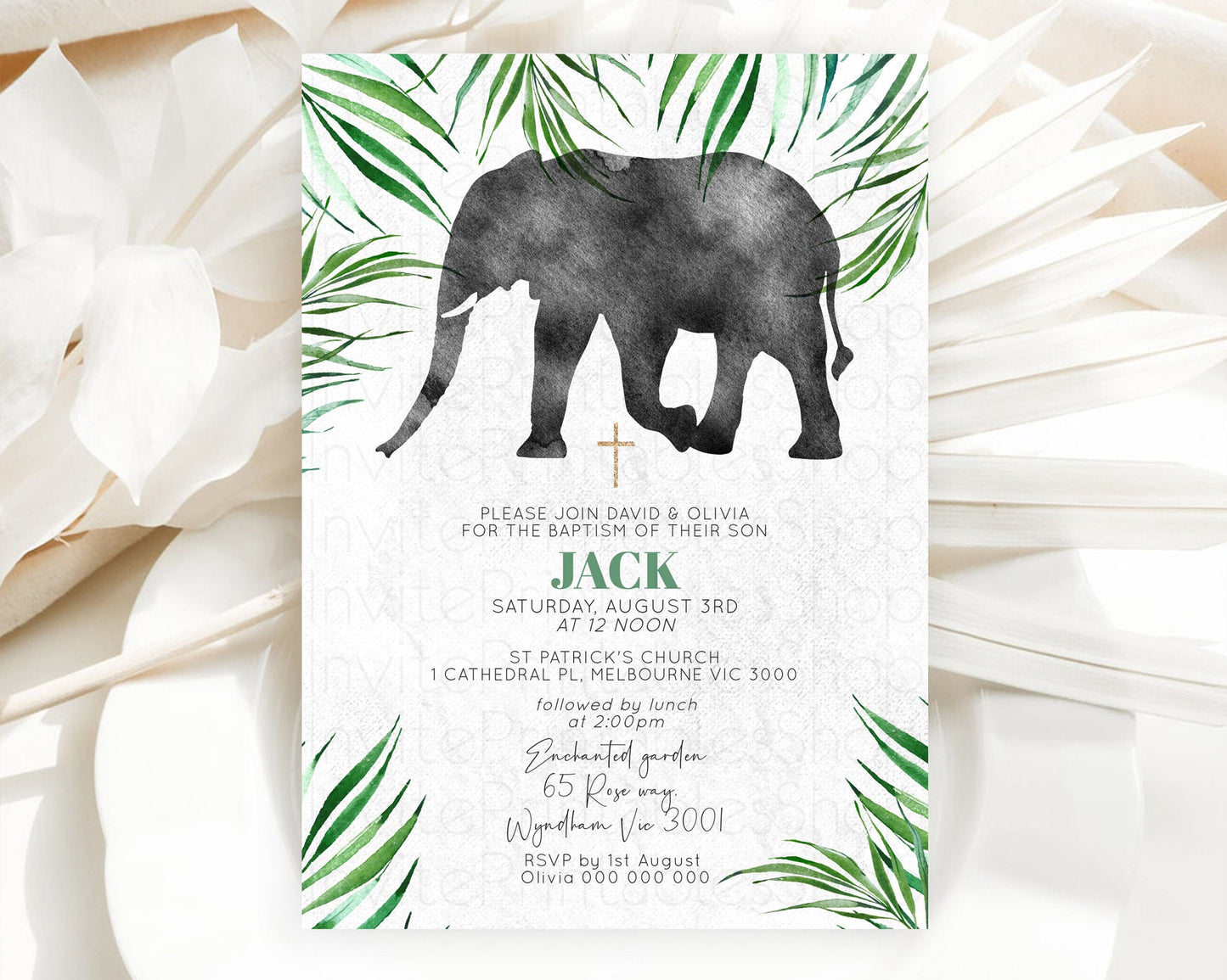 Elephant Baptism Invitation Elephant Baptism 1st Birthday Invitation Safari Christening Invitation TWO Wild ONE Jungle Adventure Zoo D10842