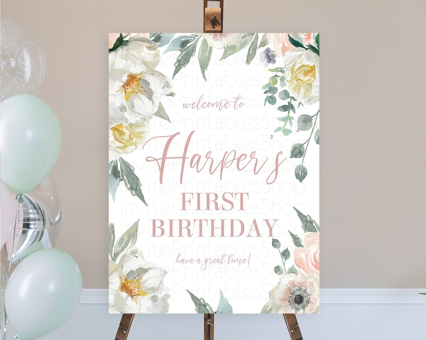 Editable Secret Garden Welcome Sign Wildflower Welcome Board Pastel White Fl