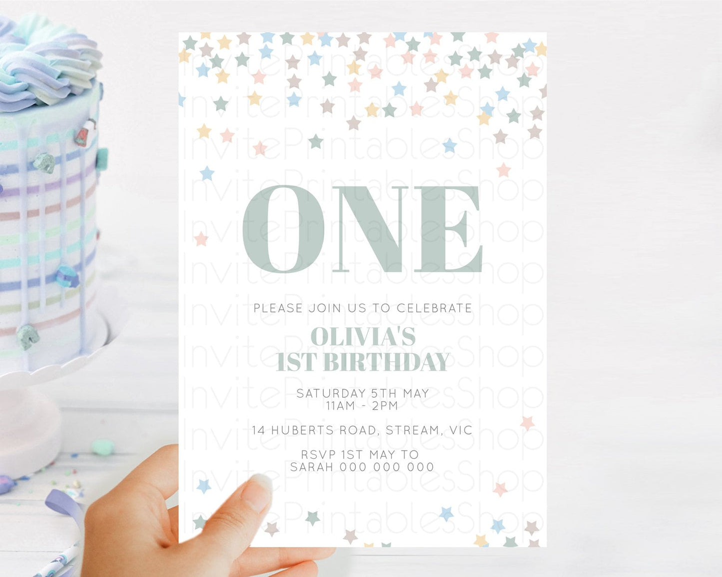 Star Birthday Invitation Pastel Stars Invite Shooting Star Party Rainbow Colorful Confetti Twinkle Little Star 2nd First Birthday D10795