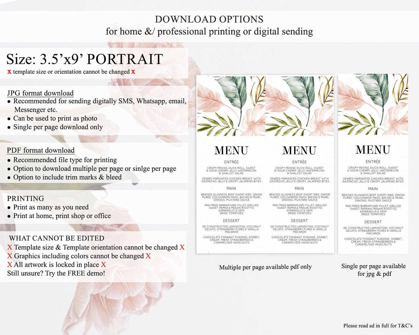 Tropical Menu Template Tropical Menu Palm Leaf Fern Table Decor Frangipani Floral White Orchid Dinner Dessert Menu Party Food Menu D11064