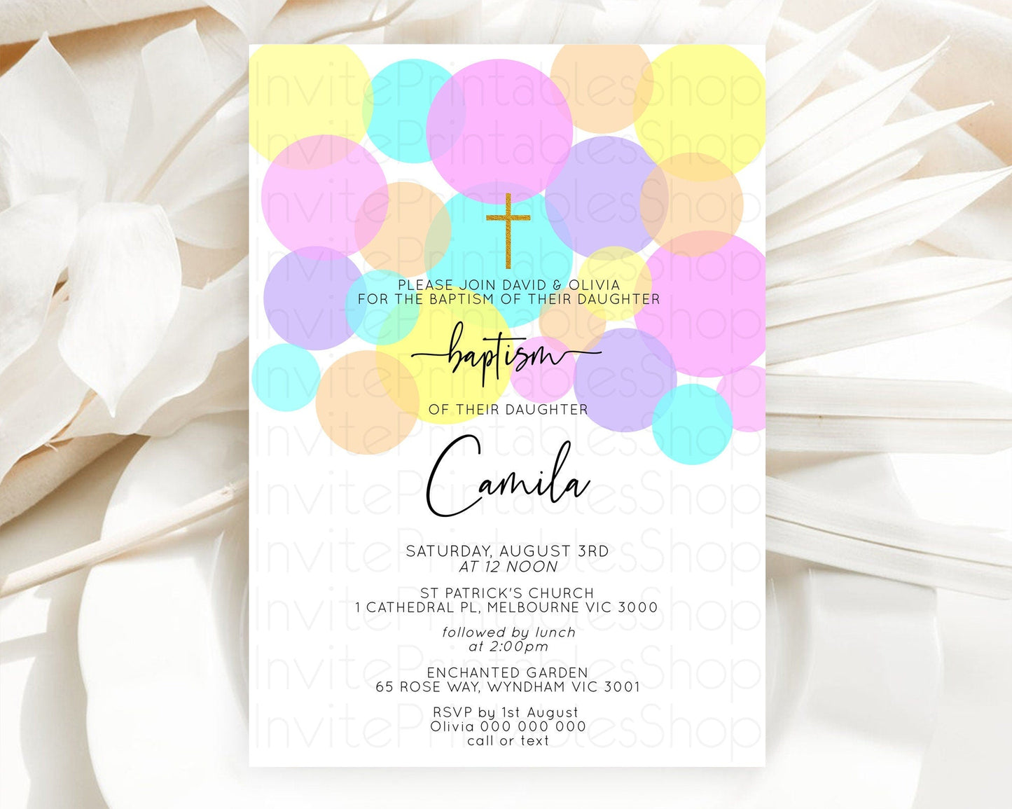 Pastel Baptism Invitation Pastel Confetti Baptism 1st Birthday Invitation Colorful Rainbow Confetti Bubbles Christening Invitation D10407